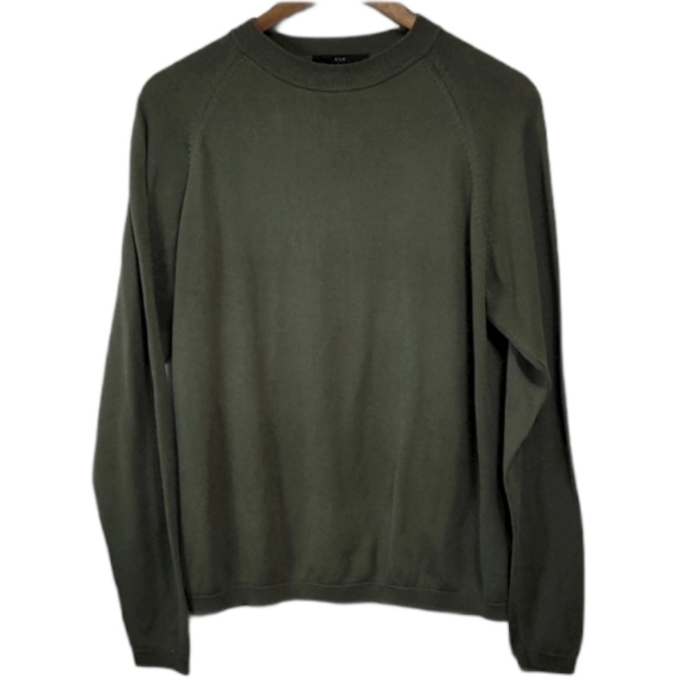 Murano Silk Crewneck Sweater Top Green Medium
